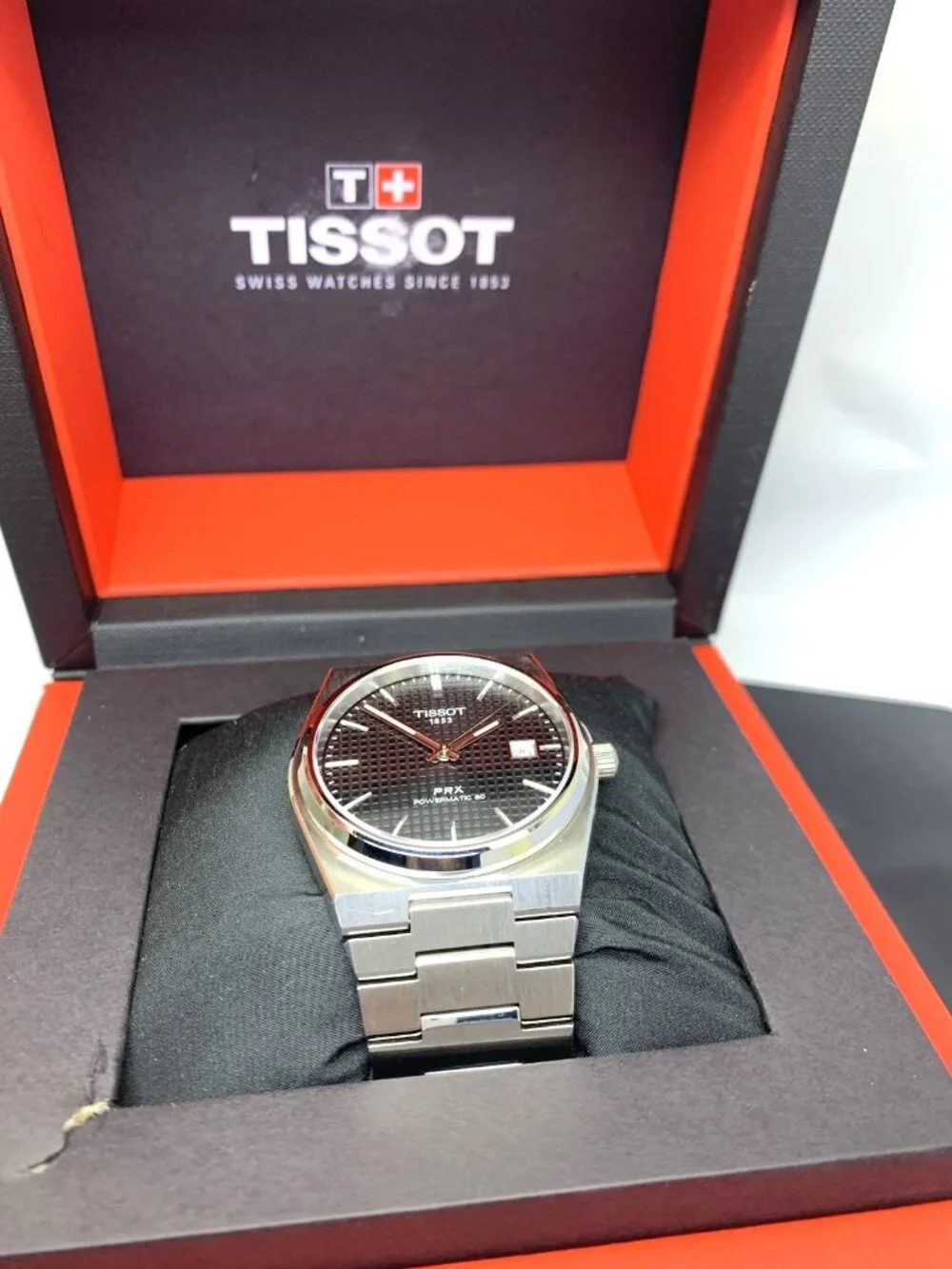 Tissot PRX Men's Watch Swiss Automatic Black Dial Silver Steel T1374071105100